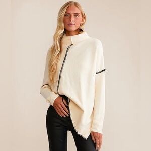Cozy Cream Elan Sweater with Black Trim